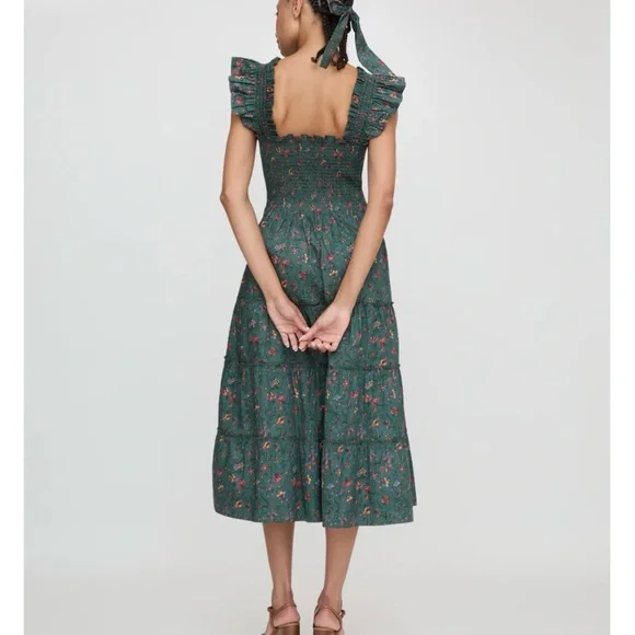 New! Hill House The Ellie Nap Dress Medium Bottle Green Fleur Chintz - Picture 2 of 9